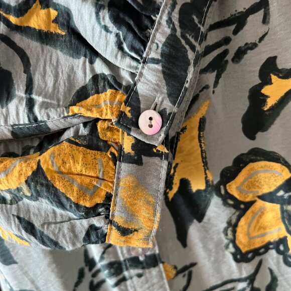 Figuerao & Flower Womens Long Sleeve Floral Button-Up Midi Dress Green/Yellow Si - Picture 7 of 11